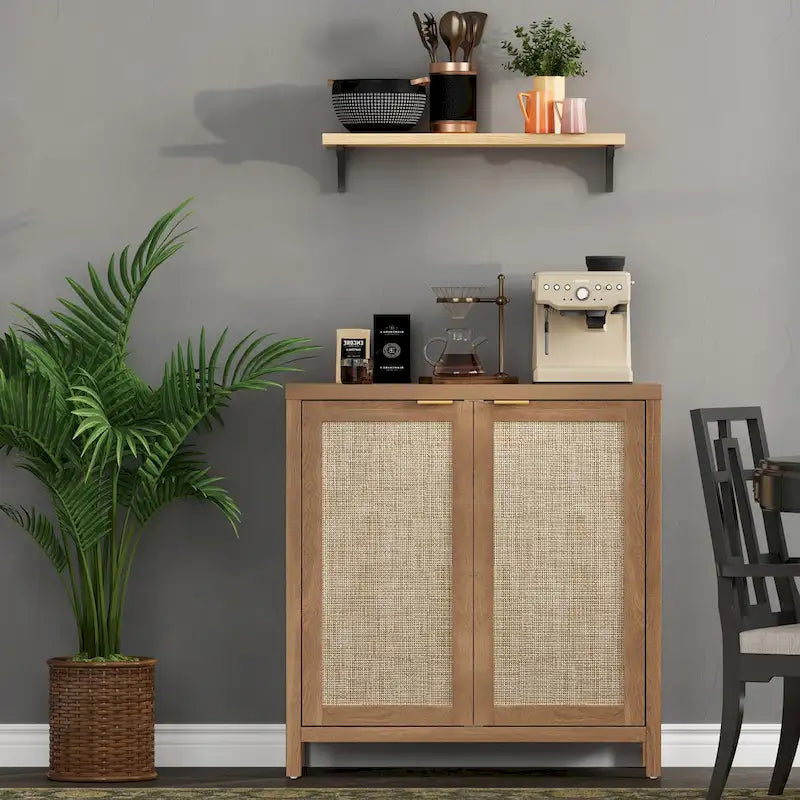 Buffet en rotin avec 2 portes et étagère réglable