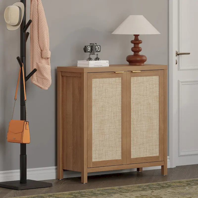 Buffet en rotin avec 2 portes et étagère réglable