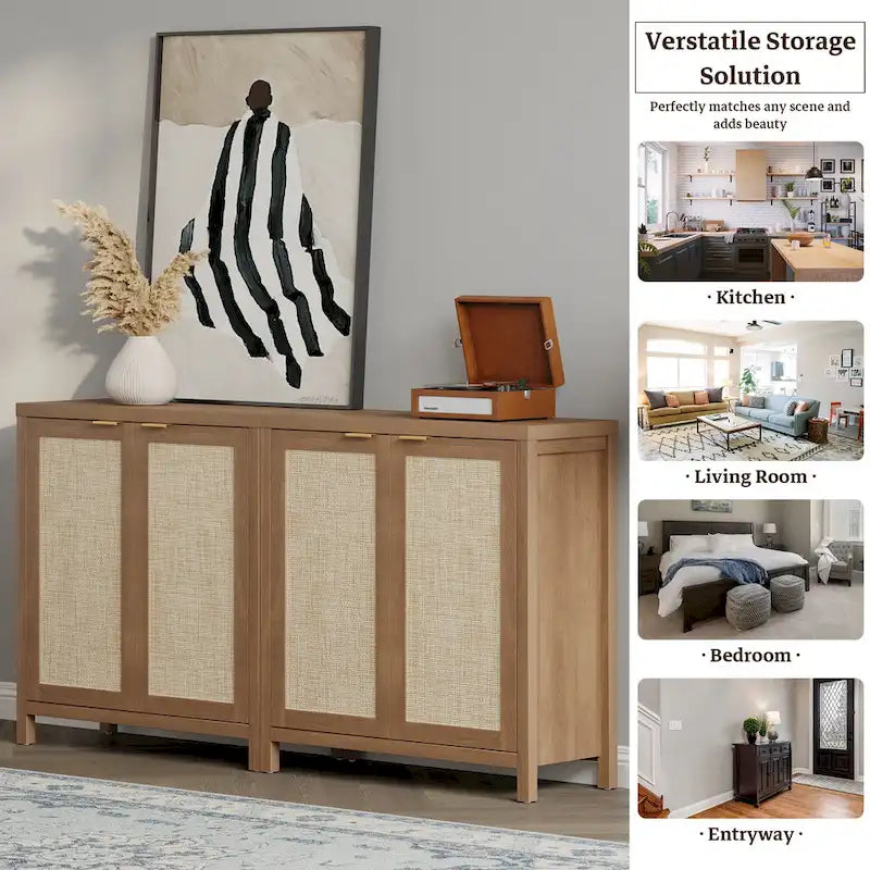 Buffet en rotin avec 2 portes et étagère réglable