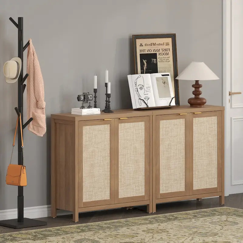 Buffet en rotin avec 2 portes et étagère réglable