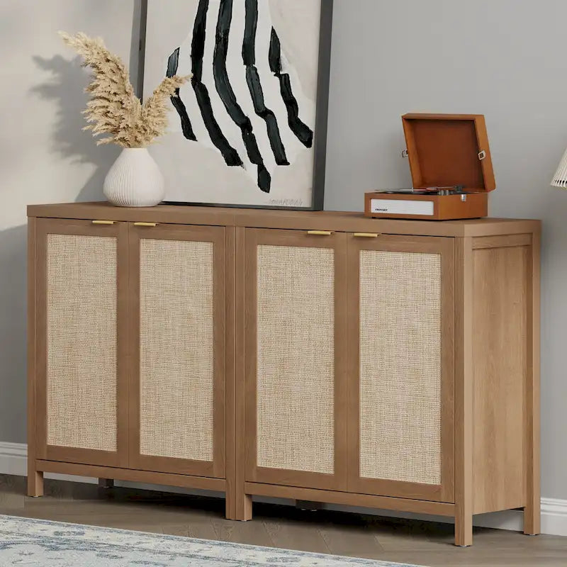 Buffet en rotin avec 2 portes et étagère réglable