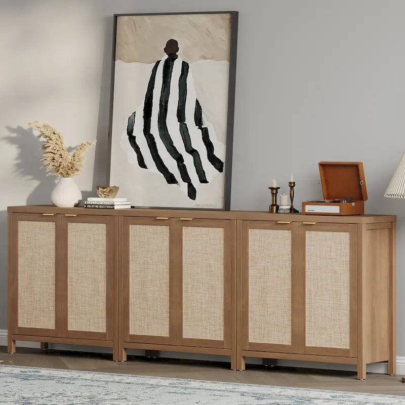 Buffet en rotin avec 2 portes et étagère réglable
