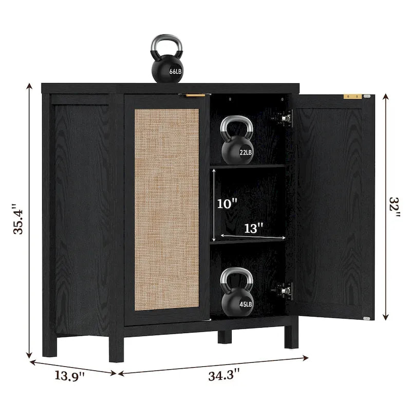 Buffet en rotin avec 2 portes et étagère réglable