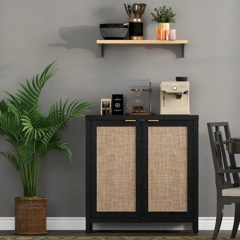Buffet en rotin avec 2 portes et étagère réglable