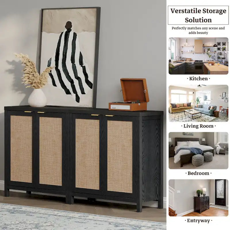 Buffet en rotin avec 2 portes et étagère réglable