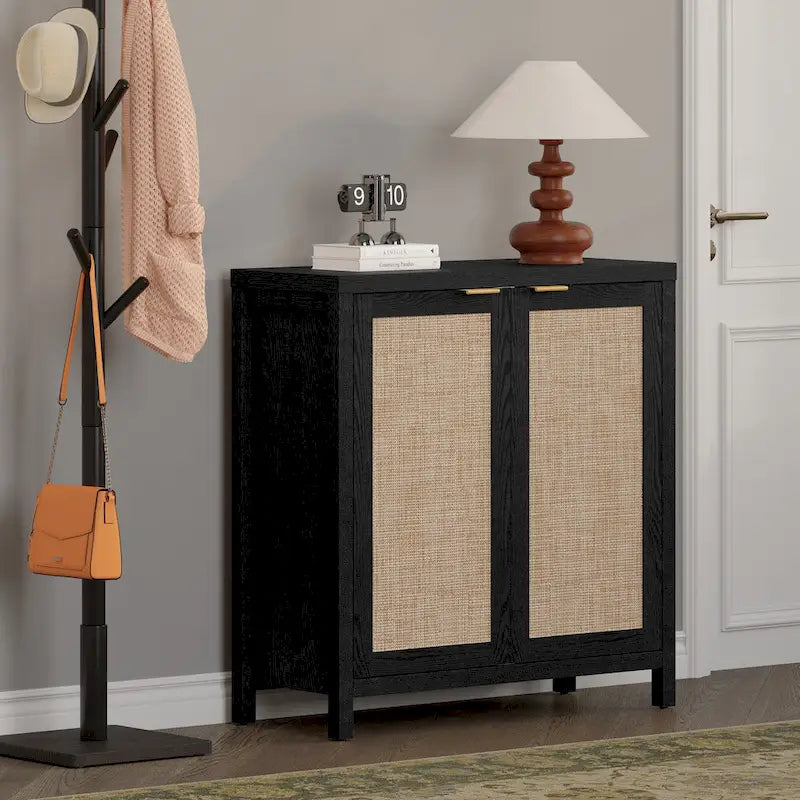 Buffet en rotin avec 2 portes et étagère réglable
