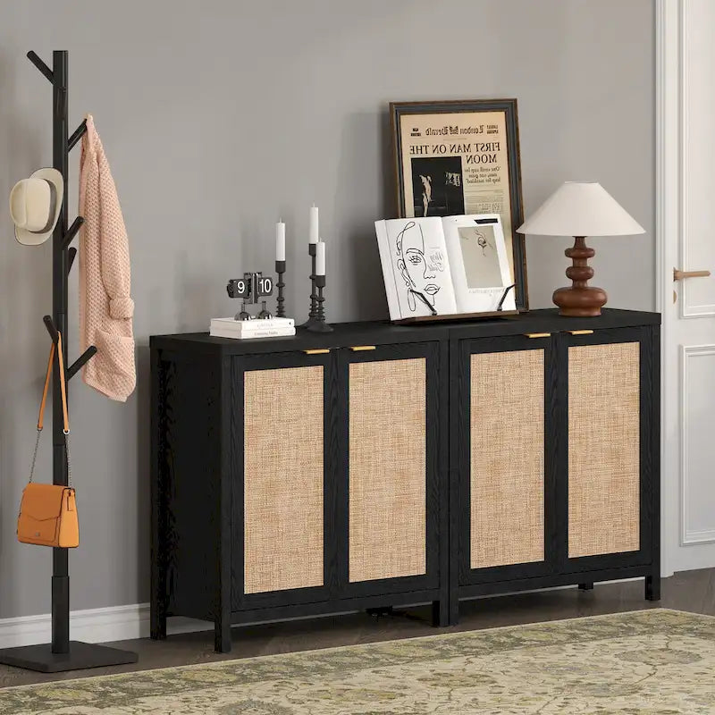 Buffet en rotin avec 2 portes et étagère réglable