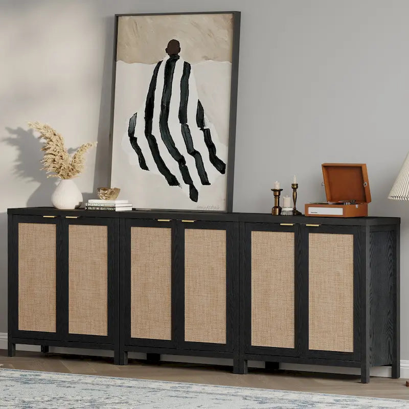 Buffet en rotin avec 2 portes et étagère réglable
