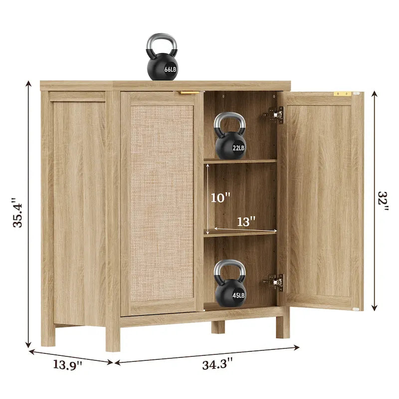 Buffet en rotin avec 2 portes et étagère réglable