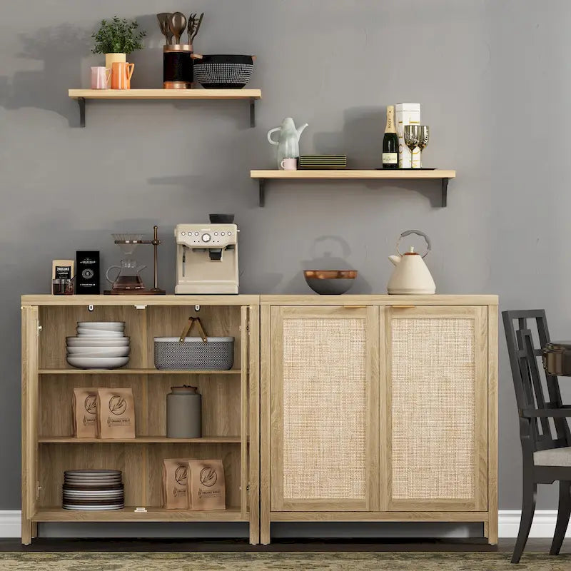 Buffet en rotin avec 2 portes et étagère réglable