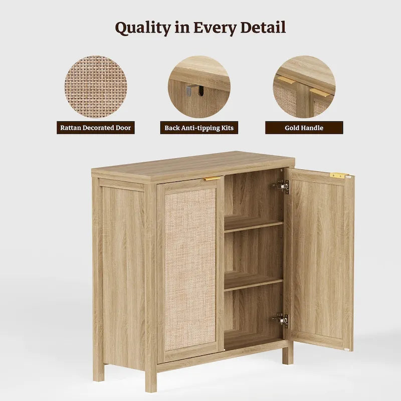 Buffet en rotin avec 2 portes et étagère réglable