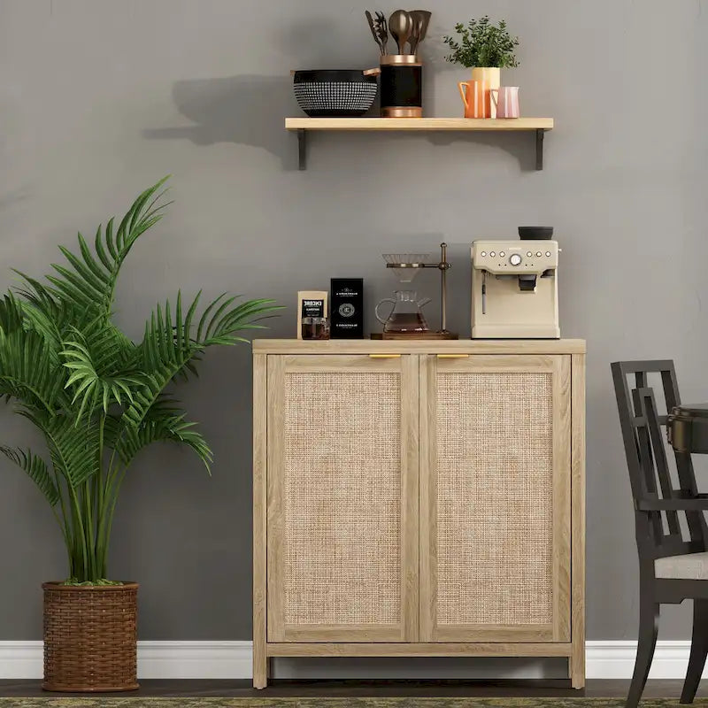 Buffet en rotin avec 2 portes et étagère réglable
