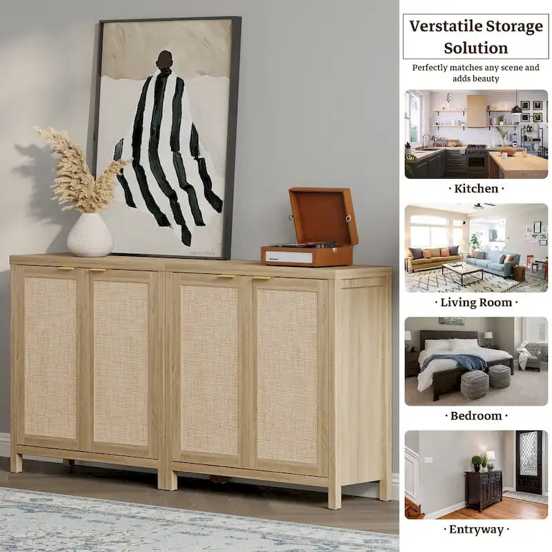 Buffet en rotin avec 2 portes et étagère réglable