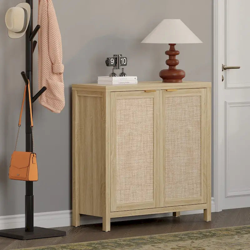 Buffet en rotin avec 2 portes et étagère réglable