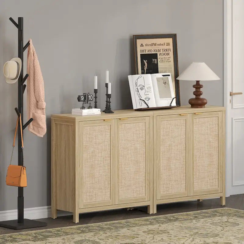 Buffet en rotin avec 2 portes et étagère réglable