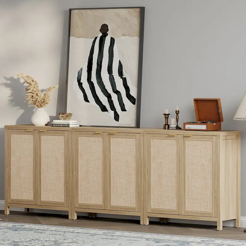 Buffet en rotin avec 2 portes et étagère réglable