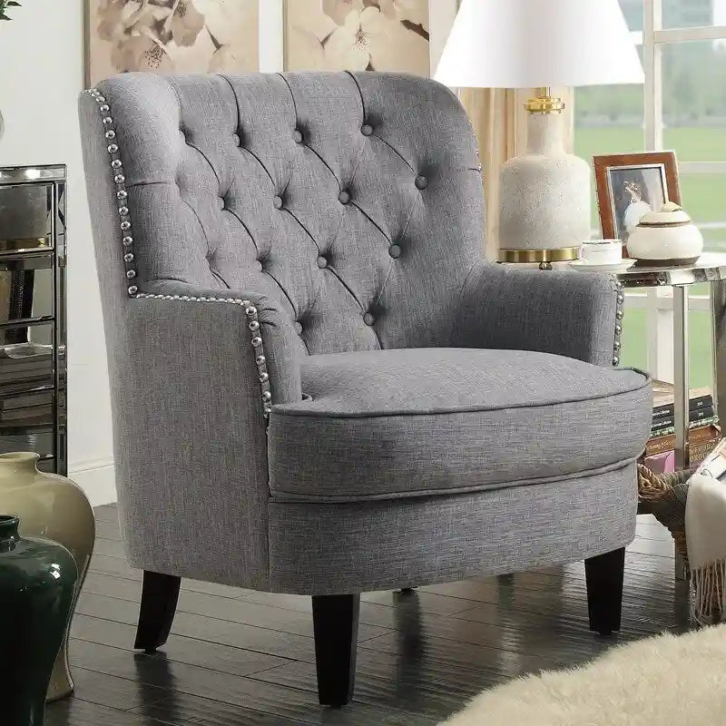 Fauteuil d'appoint capitonné à oreilles de 76 cm de large, Velours / Lin