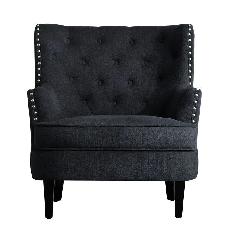 Fauteuil d'appoint capitonné à oreilles de 76 cm de large, Velours / Lin