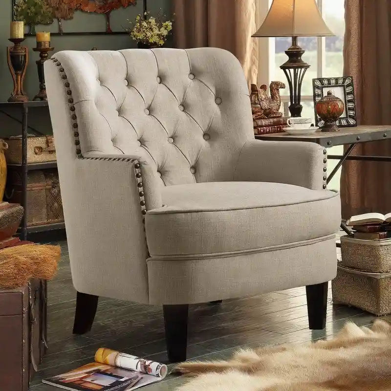 Fauteuil d'appoint capitonné à oreilles de 76 cm de large, Velours / Lin