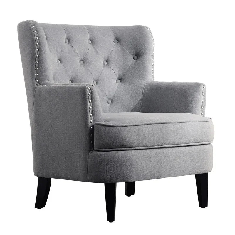 Fauteuil d'appoint capitonné à oreilles de 76 cm de large, Velours / Lin