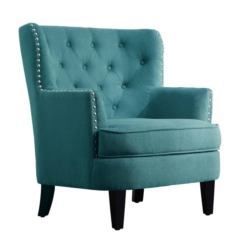 Fauteuil d'appoint capitonné à oreilles de 76 cm de large, Velours / Lin