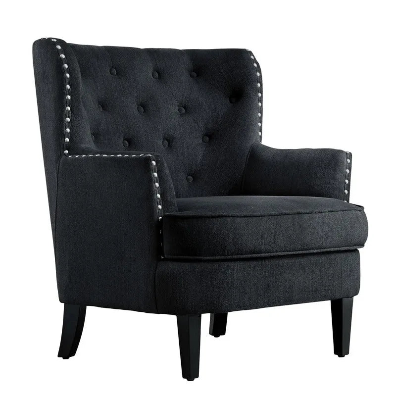 Fauteuil d'appoint capitonné à oreilles de 76 cm de large, Velours / Lin