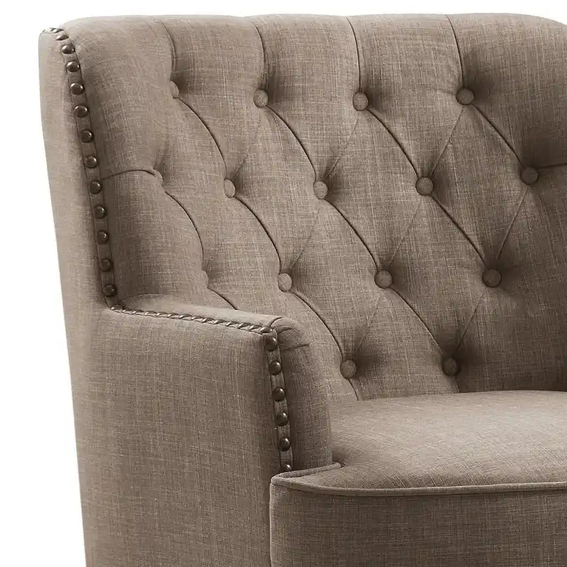 Fauteuil d'appoint capitonné à oreilles de 76 cm de large, Velours / Lin
