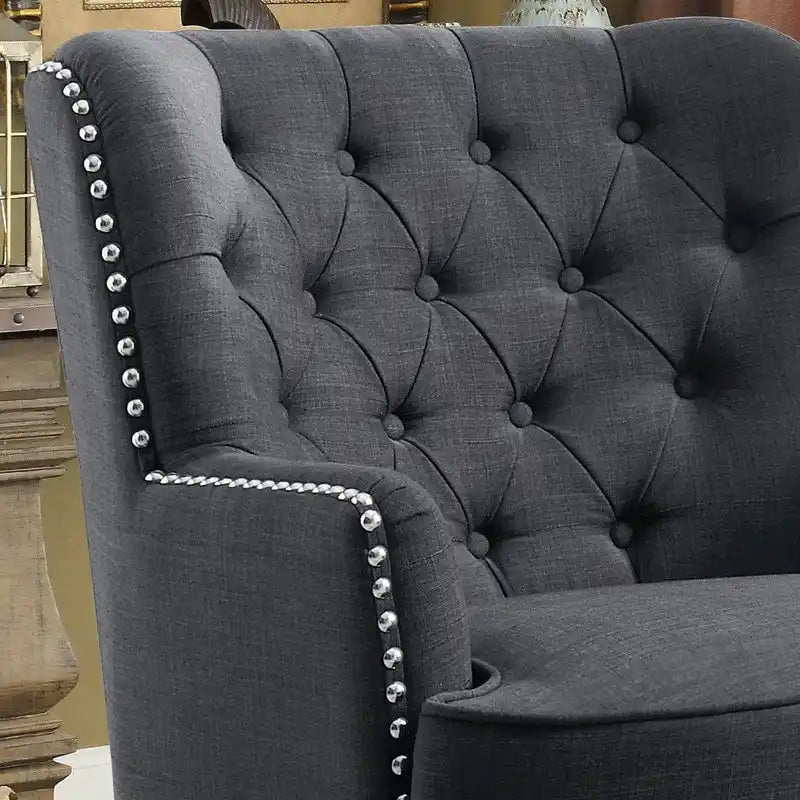 Fauteuil d'appoint capitonné à oreilles de 76 cm de large, Velours / Lin