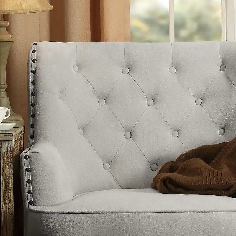 Fauteuil d'appoint capitonné à oreilles de 76 cm de large, Velours / Lin