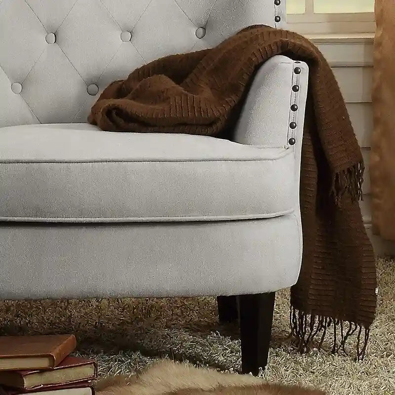 Fauteuil d'appoint capitonné à oreilles de 76 cm de large, Velours / Lin