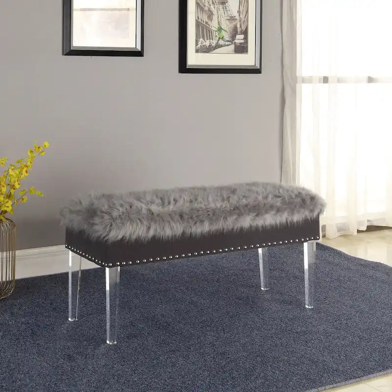Banc de rangement en similicuir à têtes de clou de 20 pouces avec pieds en acrylique