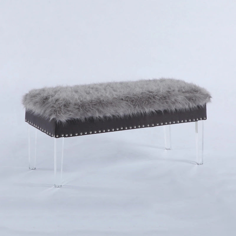 Banc de rangement en similicuir à têtes de clou de 20 pouces avec pieds en acrylique