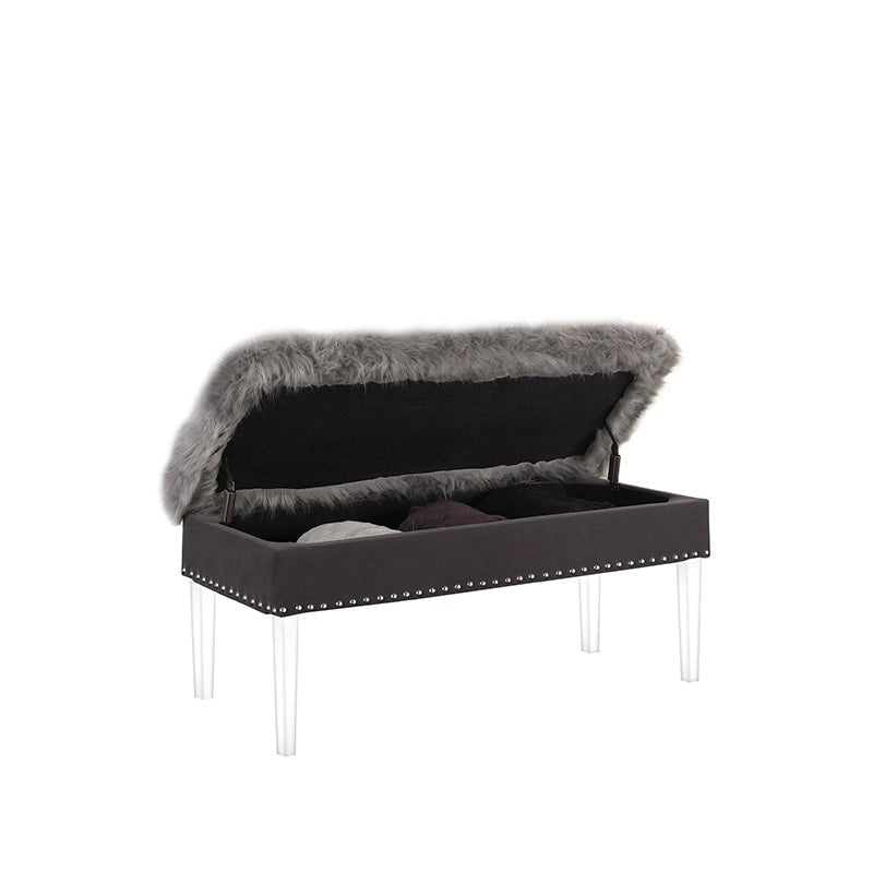 Banc de rangement en similicuir à têtes de clou de 20 pouces avec pieds en acrylique