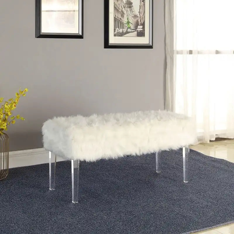 Banc de rangement en similicuir à têtes de clou de 20 pouces avec pieds en acrylique