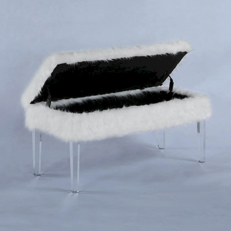 Banc de rangement en similicuir à têtes de clou de 20 pouces avec pieds en acrylique