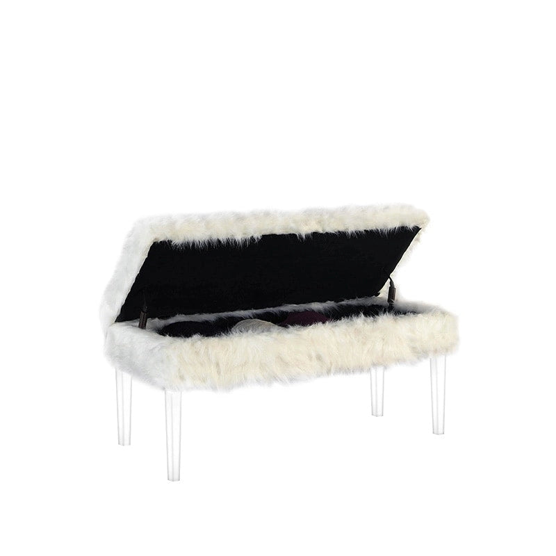 Banc de rangement en similicuir à têtes de clou de 20 pouces avec pieds en acrylique