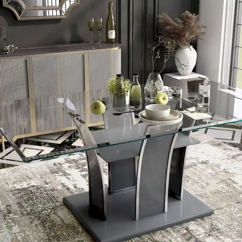Table de salle à manger moderne en bois avec plateau en verre de 72 pouces