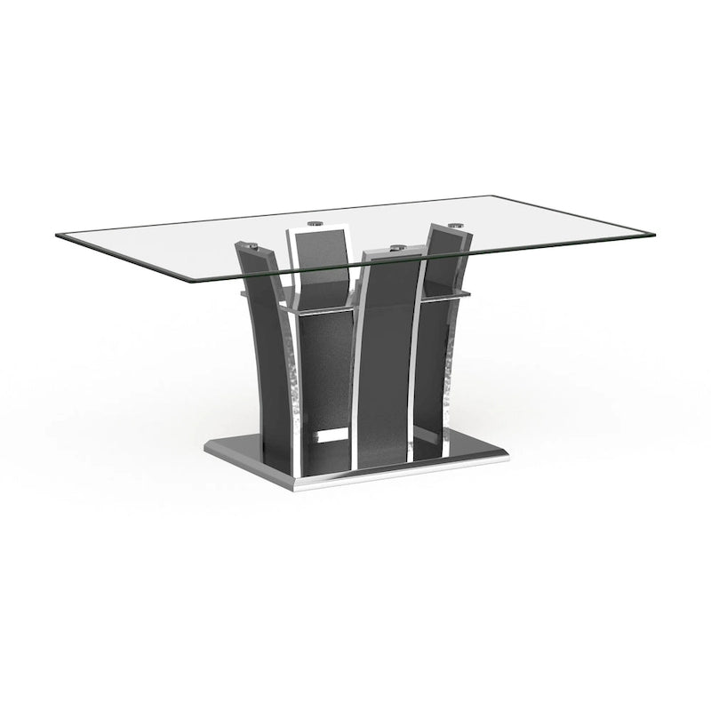Table de salle à manger moderne en bois avec plateau en verre de 72 pouces