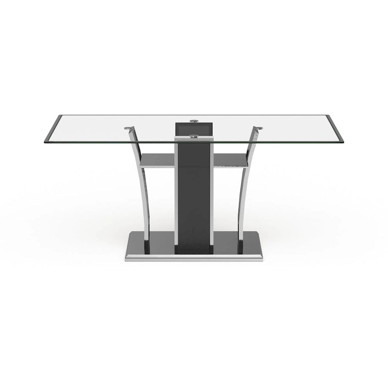 Table de salle à manger moderne en bois avec plateau en verre de 72 pouces