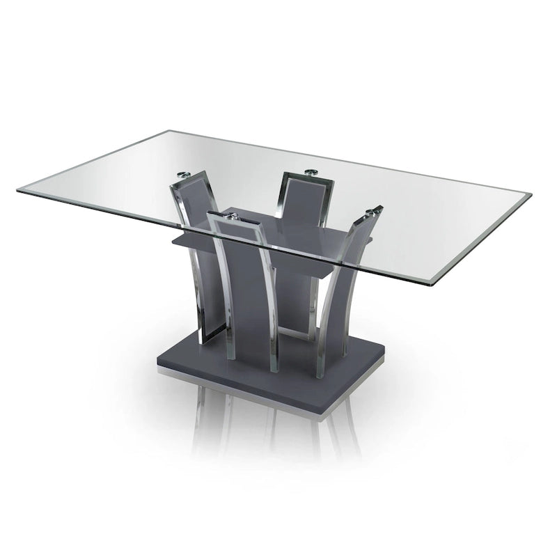 Table de salle à manger moderne en bois avec plateau en verre de 72 pouces