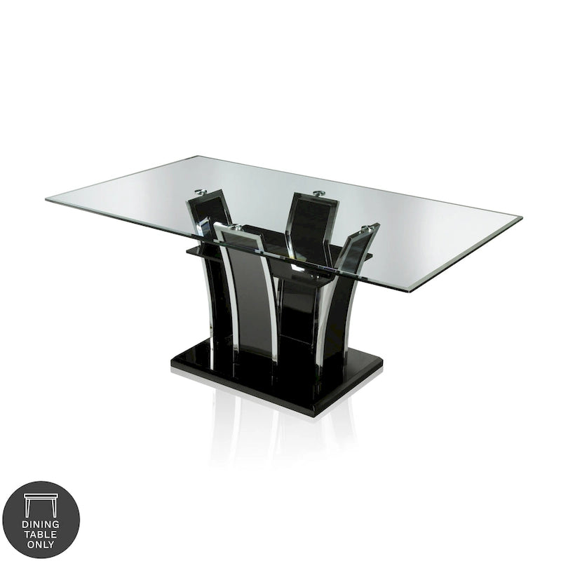 Table de salle à manger moderne en bois avec plateau en verre de 72 pouces