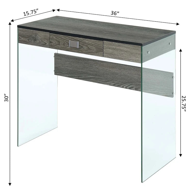 Bureau moderne en verre de 36 po avec 1 tiroir et panneaux latéraux en verre trempé