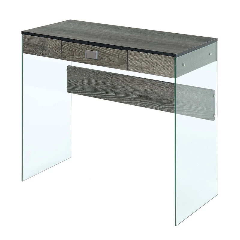 Bureau moderne en verre de 36 po avec 1 tiroir et panneaux latéraux en verre trempé