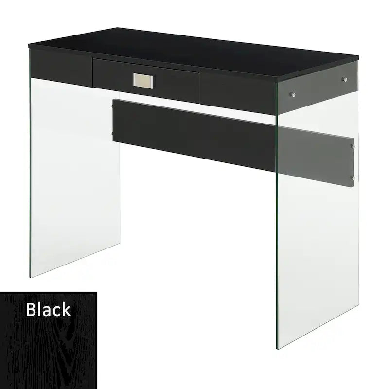 Bureau moderne en verre de 36 po avec 1 tiroir et panneaux latéraux en verre trempé