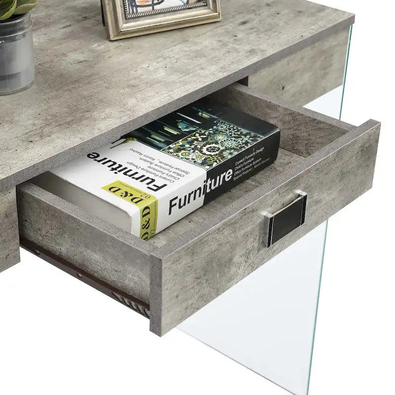 Bureau moderne en verre de 36 po avec 1 tiroir et panneaux latéraux en verre trempé