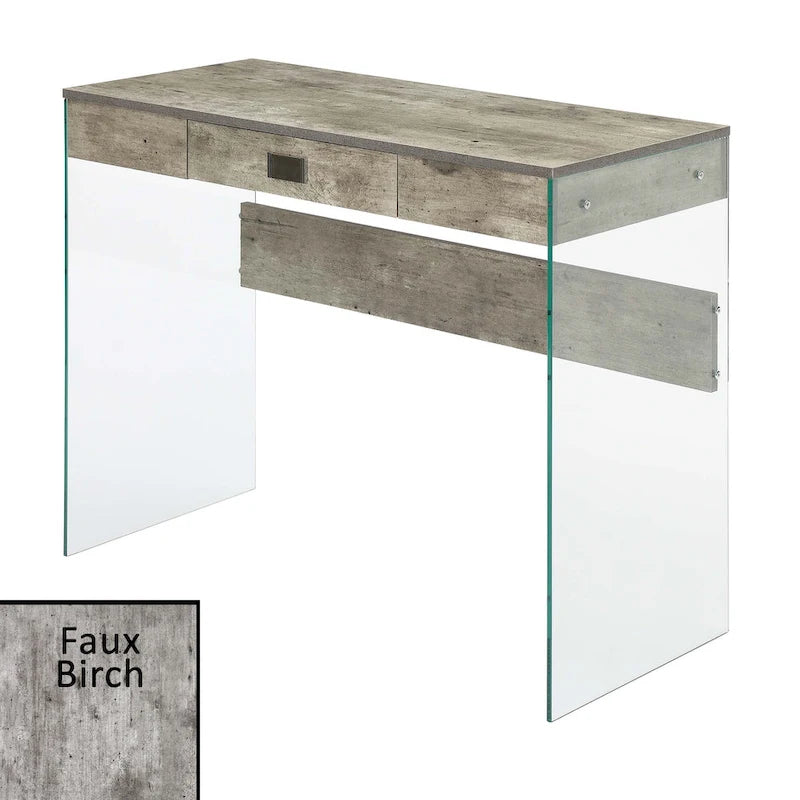 Bureau moderne en verre de 36 po avec 1 tiroir et panneaux latéraux en verre trempé