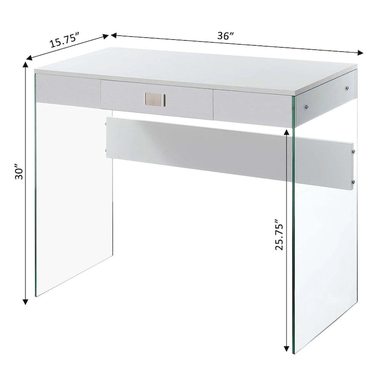 Bureau moderne en verre de 36 po avec 1 tiroir et panneaux latéraux en verre trempé