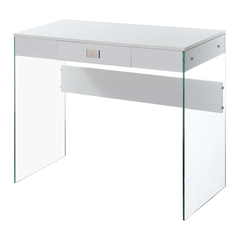 Bureau moderne en verre de 36 po avec 1 tiroir et panneaux latéraux en verre trempé