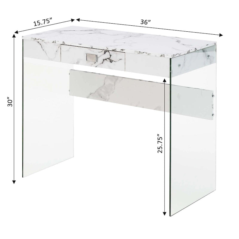 Bureau moderne en verre de 36 po avec 1 tiroir et panneaux latéraux en verre trempé