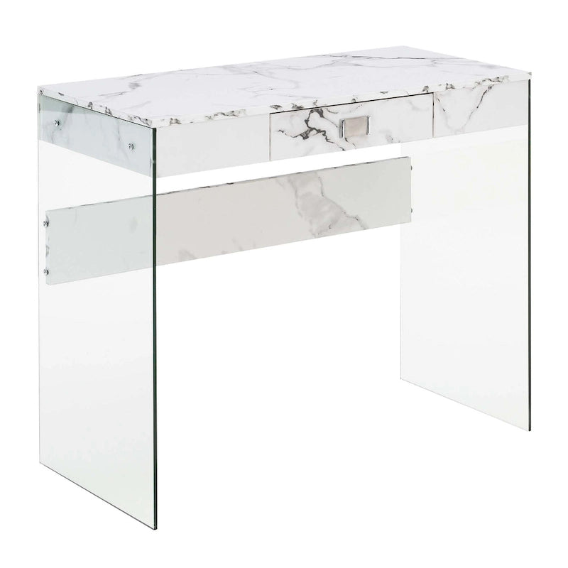 Bureau moderne en verre de 36 po avec 1 tiroir et panneaux latéraux en verre trempé